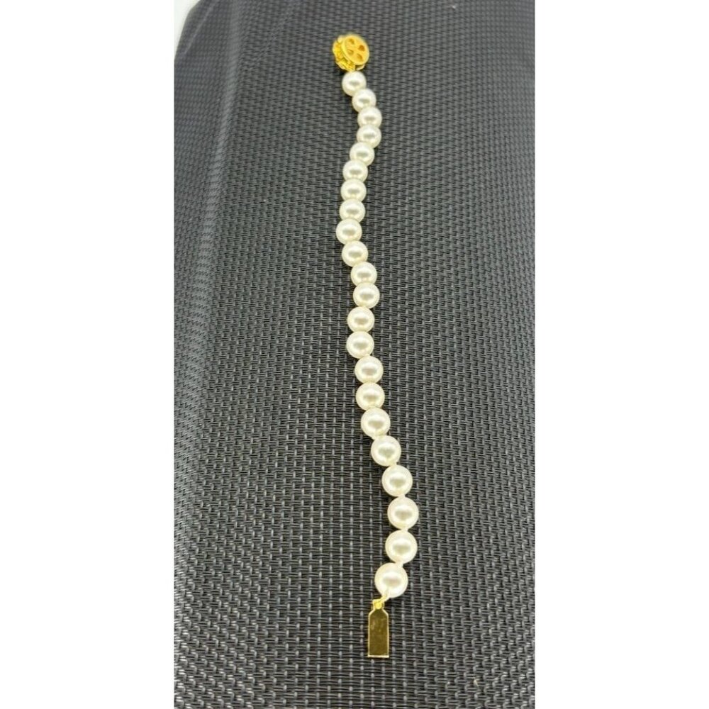 Vintage Faux Pearl Bracelet Flower Shaped Clasp Marked G. Silver 7MM Faux Pearls - Picture 6 of 6